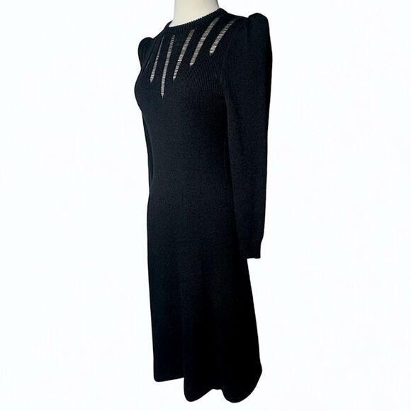 VTG St John Dress Size S Black Santana Knit Midi Dog Show Victorian Old Money - Picture 5 of 14